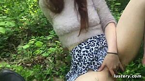 Lenore performs blowjob and doggystyle sex in public park setting.