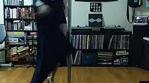 Dark pole milf strips curvy ass