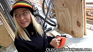 Young euro teen feels intense pleasure fucking senior man. She blows and gets facial.