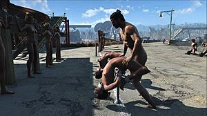 Detailed Scene of Prisoners in State Prison from Fallout 4.