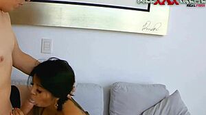 Cinthia intensely sucks monster cock in her debut scene