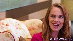 Skinny teen in lesbian 3way riding face hard?