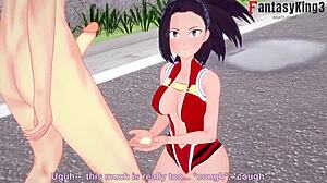 Momo Yaoyorozu gives blowjob and titjob on streets in POV Boku No Hero clip.