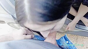 My naked slut sucks and fucks on the street