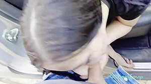 My naked slut sucks and fucks on the street