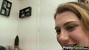 Sexy redhead teen Aubrey Lee gets cum on face