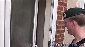 Brit in glasses sucks and rides Luke Hardy! Wow!