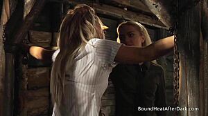 Tied Up Blonde Lesbian Slave Dominated by Strict Madame in Bondage