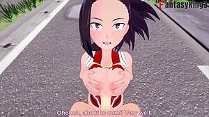 Momo Yaoyorozu gives blowjob and titjob on streets in POV Boku No Hero clip.