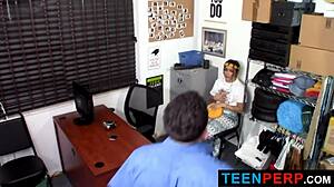 I saw you damaging those fur coats, Lilly Hall, the store owner says, now bend over for punishment.