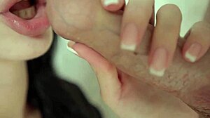 Stepsister licks and sucks foreskin cock in close-up homemade foreplay action.