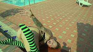 sara blonde makes ahegao and gives masturbation instructions in public bdsm session