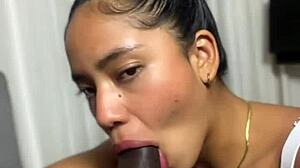 Amateur pov records sucking stepbrother's big black cock to provoke boyfriend jealousy