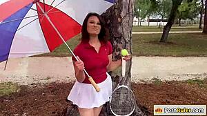 Pretty Tennis Teacher Earns Cash