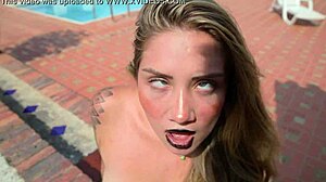 sara blonde makes ahegao and gives masturbation instructions in public bdsm session