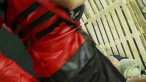 Firefighter babe sucks cock in garage then rides hard