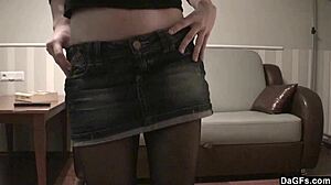 In this video, a tight girl performs a striptease in pantyhose.