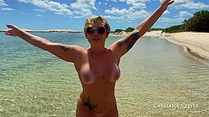 Naked milf invites fisherman for beach sex and blowjob