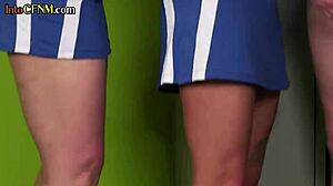 British Cheerleader Receives Handjob From Femdom Group In Locker Room