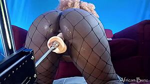 Mzansi collage girl wearing fishnet stockings takes fuckmachine dildo up her pussy