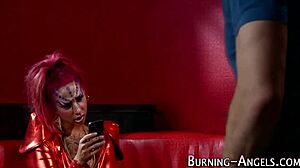 Punk alien swallows monster cum