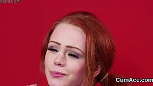 Frisky Sex Kitten Gets Sperm Shot On Face, Gulping All Spunk!