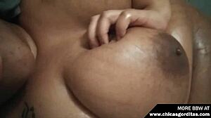 Oily BBW gropes her curvy body.