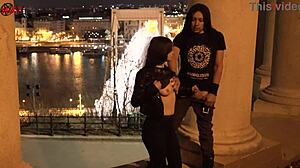 BUSTY STEPSISTER GIVES HANDJOB AND FACIAL OUTDOORS IN PUBLIC