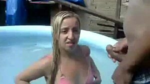 blonde performs on webcam in favela setting
