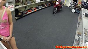 Petite amateur sucks cock in hidden pawnshop POV