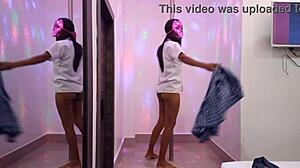 hot brunette student visits professor for erotic dance