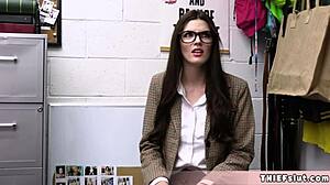 Geeky AMERICAN chick caught SHOPLIFTING, cop INTRODUCES her to BIG FAT cock