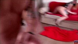 Luke, Eva and Jessica get double teamed, i cum on their shaved pussies