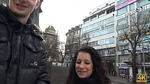 European Brunette Fingered for Cash in Hidden POV