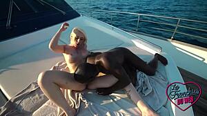 Christina, the blonde with huge tits, teases with her perverse ways