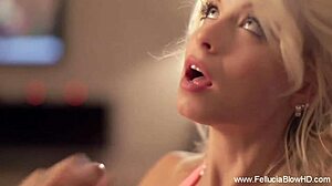 elegant blonde delivers a stunning blowjob with cumshot