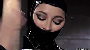 ラテックス縛り巨乳痴女が巨根集団ハードファック