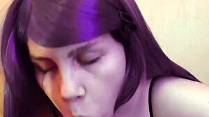 Naughty Purple Babe Sucks Cock POV with Handjob and Facial Cum