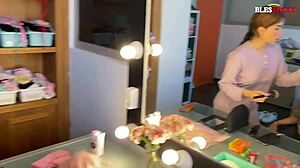 Casual narrative of Valeria Valois and Jimmy Bud in steamy porn backstage