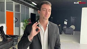 Casual narrative of Valeria Valois and Jimmy Bud in steamy porn backstage