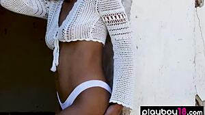 constance strips by the pool, showing her tits 😍