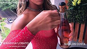 pouring champagne in my girlfriend's big ass, then making her drink my cum from the glass