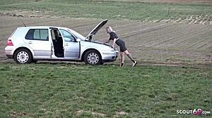 deutsche studentin fucks hunter for help at outdoor high seat.