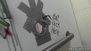 Ebony Girl Deepthroats Black Cock Through Glory Hole