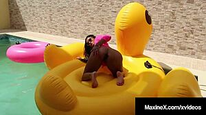 It's Fucky Ducky Time with Squirting Asian Maxinex by the Pool