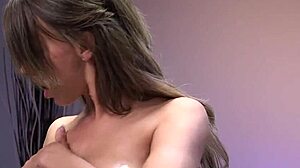 Busty babe fucks machine