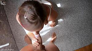 that pretty teen with socks and tattoos always swallows every drop of cum after blowjob