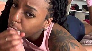 Ebony teen slut loves sucking white cock