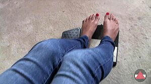 Fetish video of bare feet pedal pumping with toes exposed in closeup