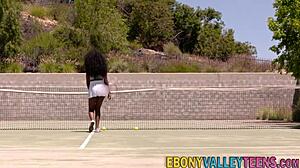 buxom black teen gets facial in hardcore scene